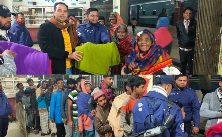 রাতে কম্বল নিয়ে শীতার্তদের পাশে দাড়ালেন আখাউড়া থানার ওসি